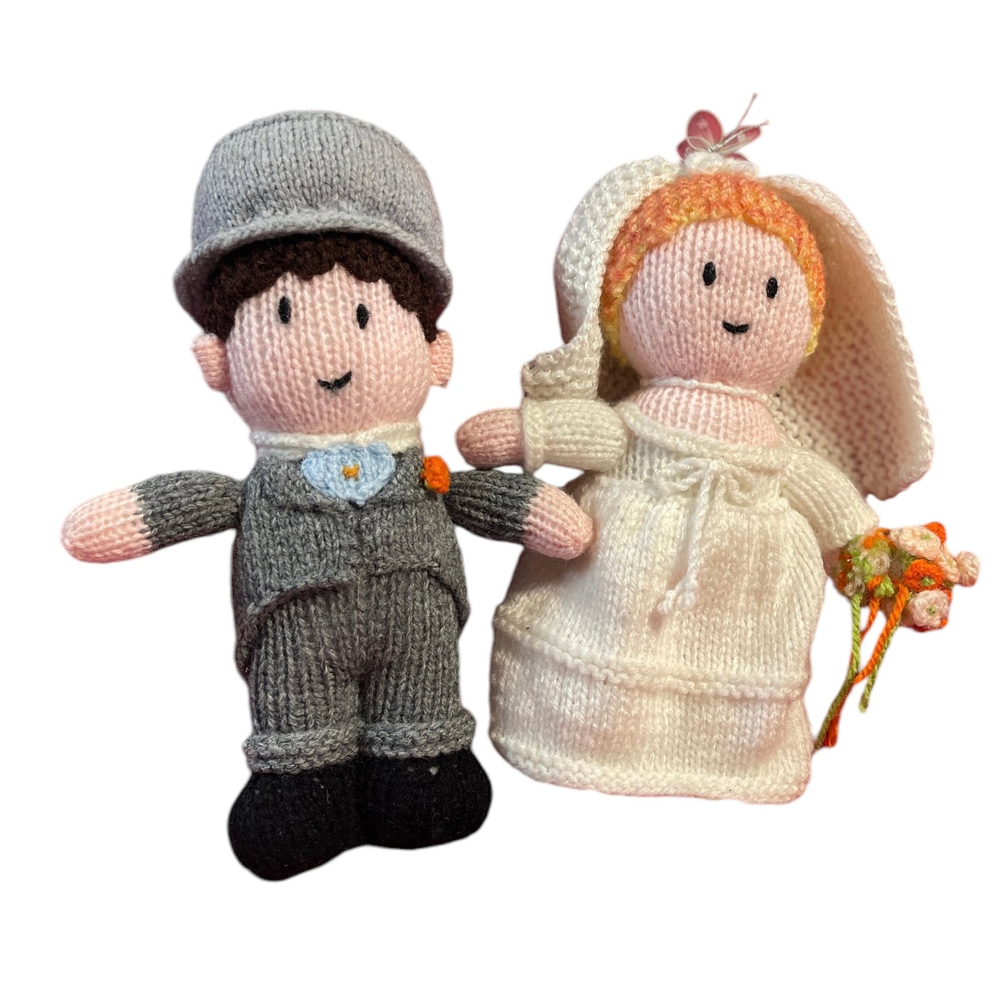 Hand Knit Bride & Groom 9-9.5" Dolls Designed by Jean Greenough , Beautifully Made, in EUC