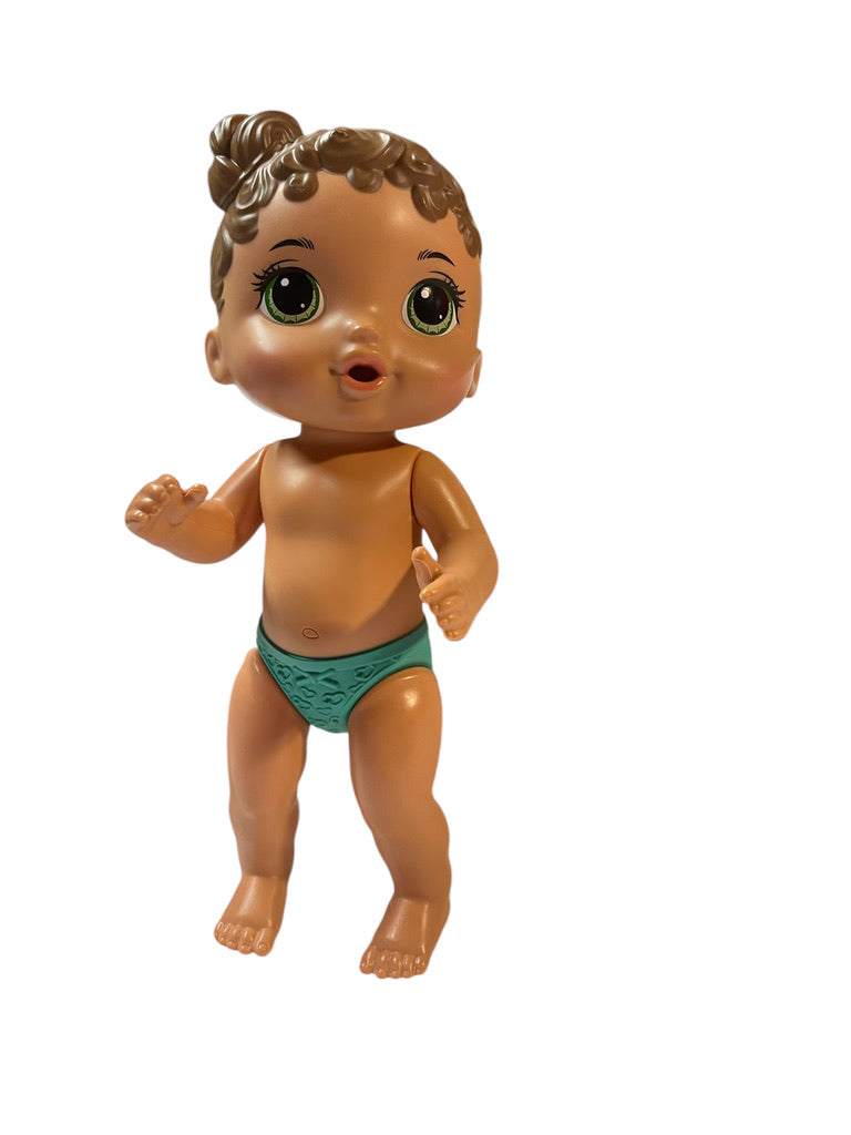 Baby Alive 12" Vinyl Doll, Aqua Panties, Tawny Skin, Green Eyes & Chocolate Brown Hair