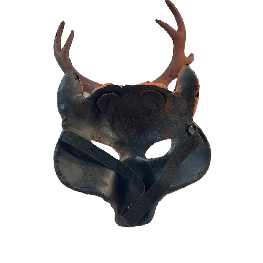 Deer with Antlers Half Face Mask Stag/Doe Halloween Costume EUC