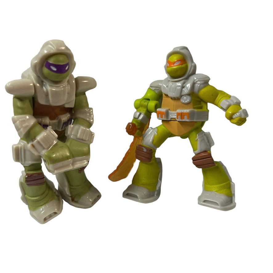 Michelangelo & Donatello 4" Ninja Turtles Action Figures, Animated & Pizza Loving!