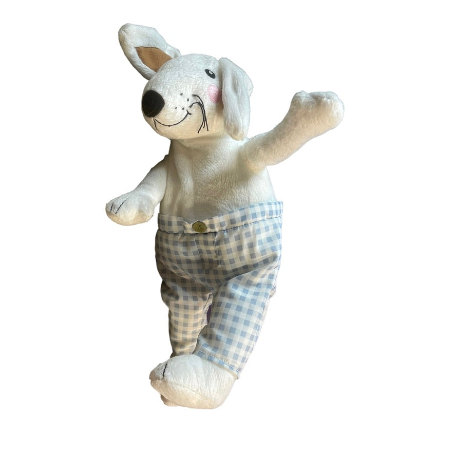 Ikea Skogshare White Rabbit Plush Blue Checked Pants, Long Black Whiskerss