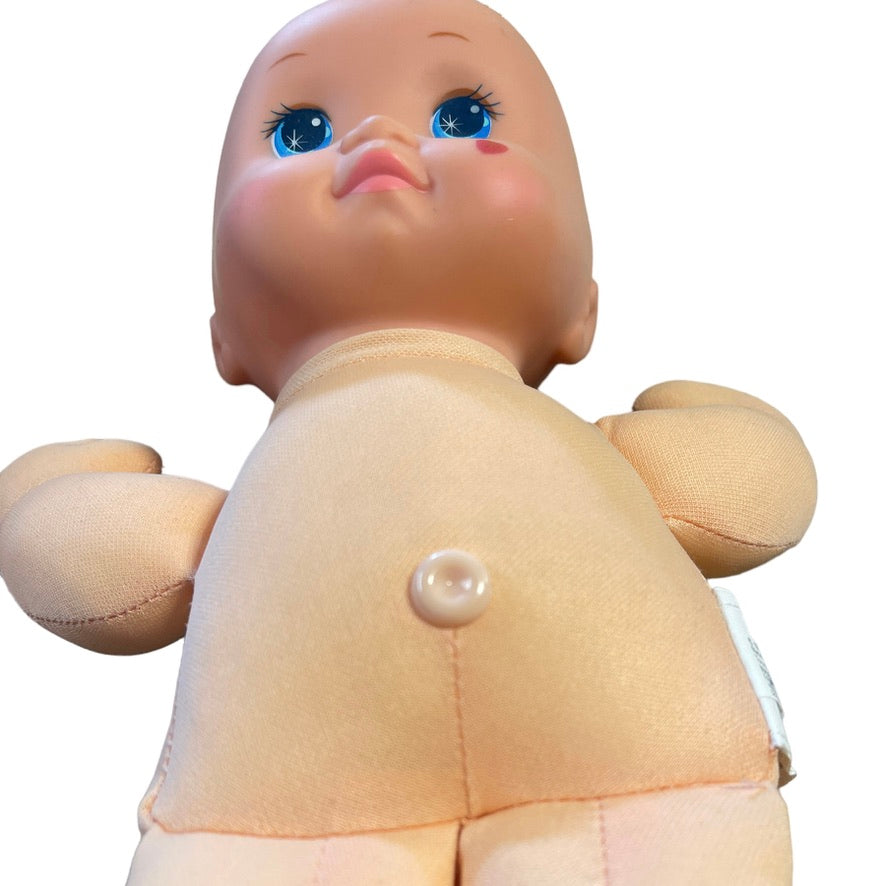 Vintage Magic Nursery Baby with Blond Topknot, Blue Eyes & Classic Pink Heart on her Cheek