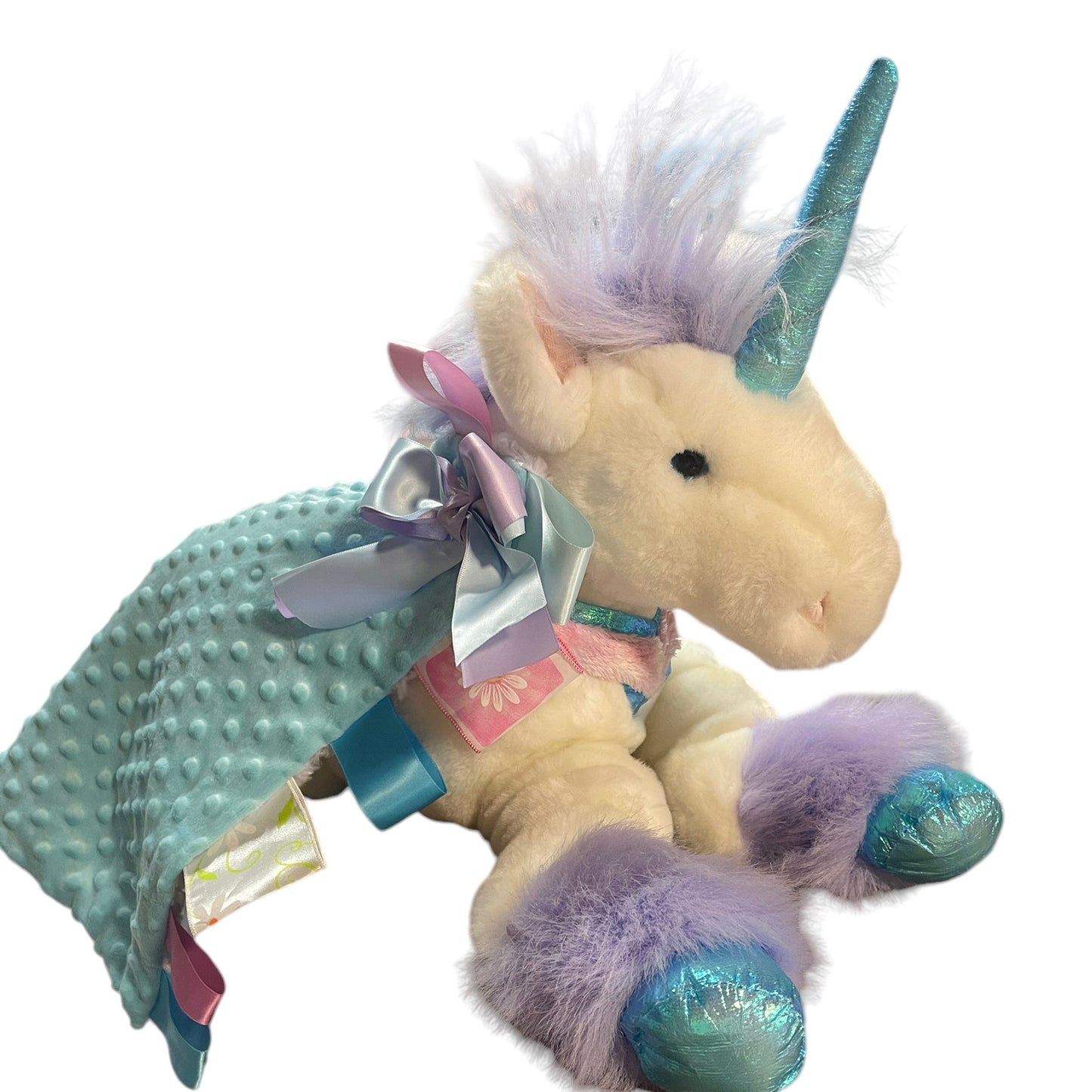 Commonwealth 2003 XL Unicorn Plush with 16x16" Handmade Minky Ribbon Lovey-Beautiful!