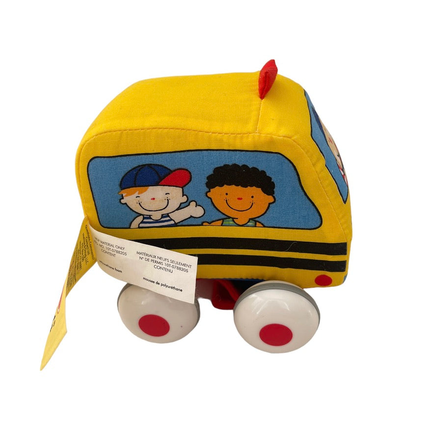 Melissa & Doug 's Kids Pull Back Cloth Vehicle Bus Bright Yellow, Smiling Kids!