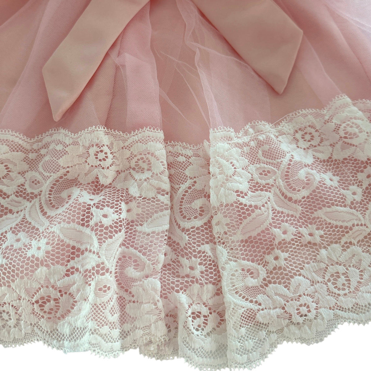 Exquisite Pink Chiffon & Lace  Baby Party Dress, Satin Bow & Rosette Embellshment