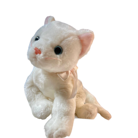 Ty Beanie Buddies Ultra Soft White 11" Blue Eyed Kitten with Pink Nose, Whiskers & ears.