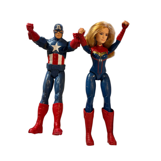 Captain America & Captain Marvel from Marvel Avengers Titan Hero Series 12" Action Figures GUC