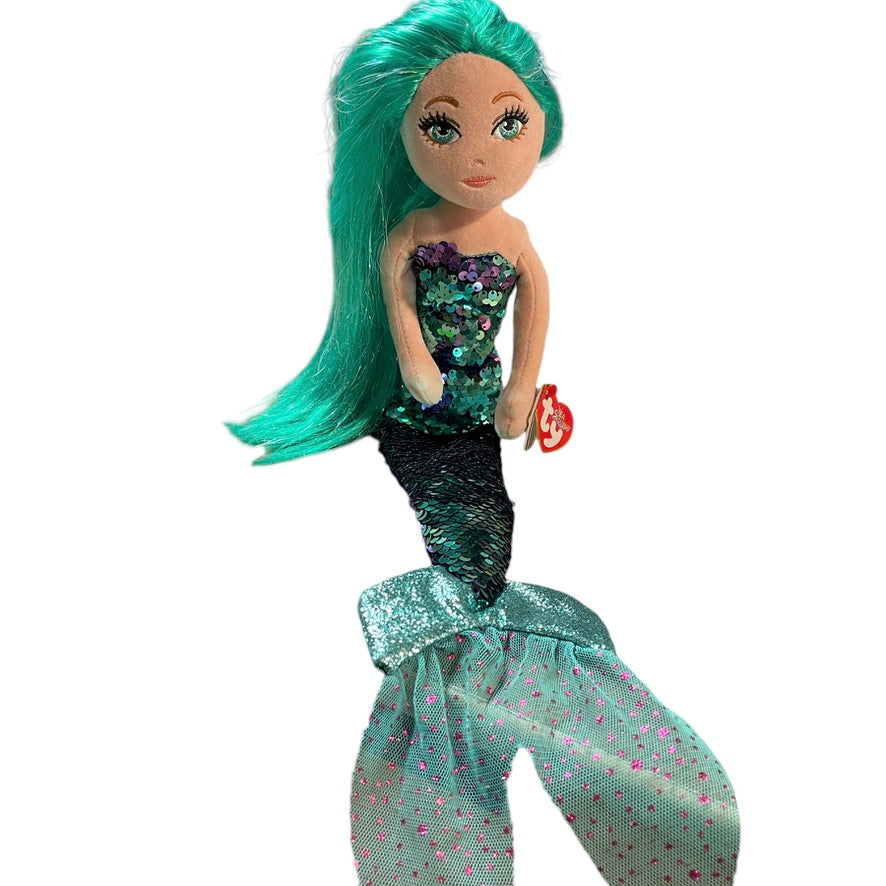 Azure Ty Mermaid Doll Iridescent Green & Purple Sequins, Long Green, Sparkly Hair  with Tag
