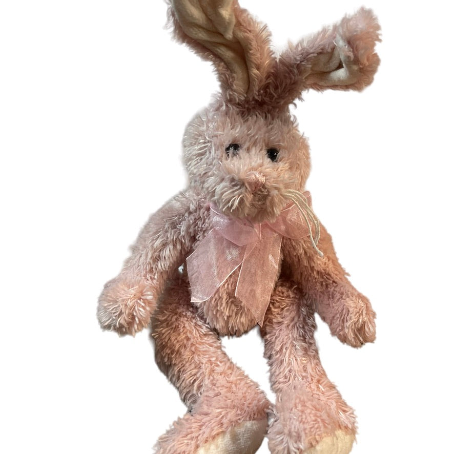 Ganz Ruffles Vintage 12" Blush Pink Scruffy Bunny Rabbit,  Bendable Ears,