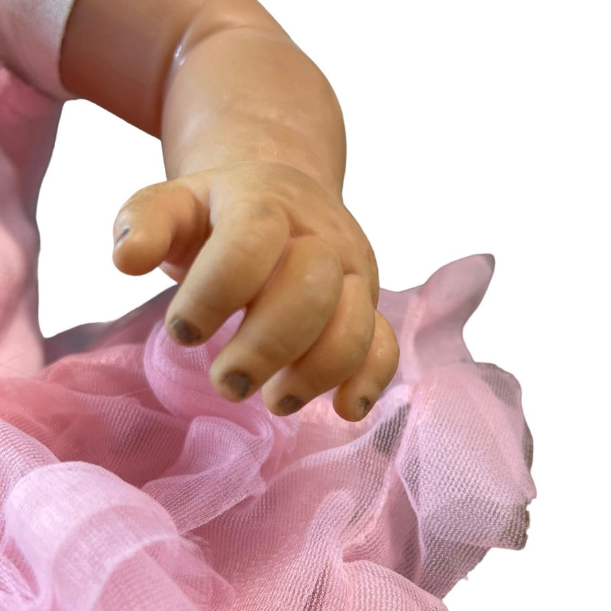 Exquisite 20" Blond Blue Eyed Toddler Doll in Pink Ruffled Tulle Dress with Satin Bow