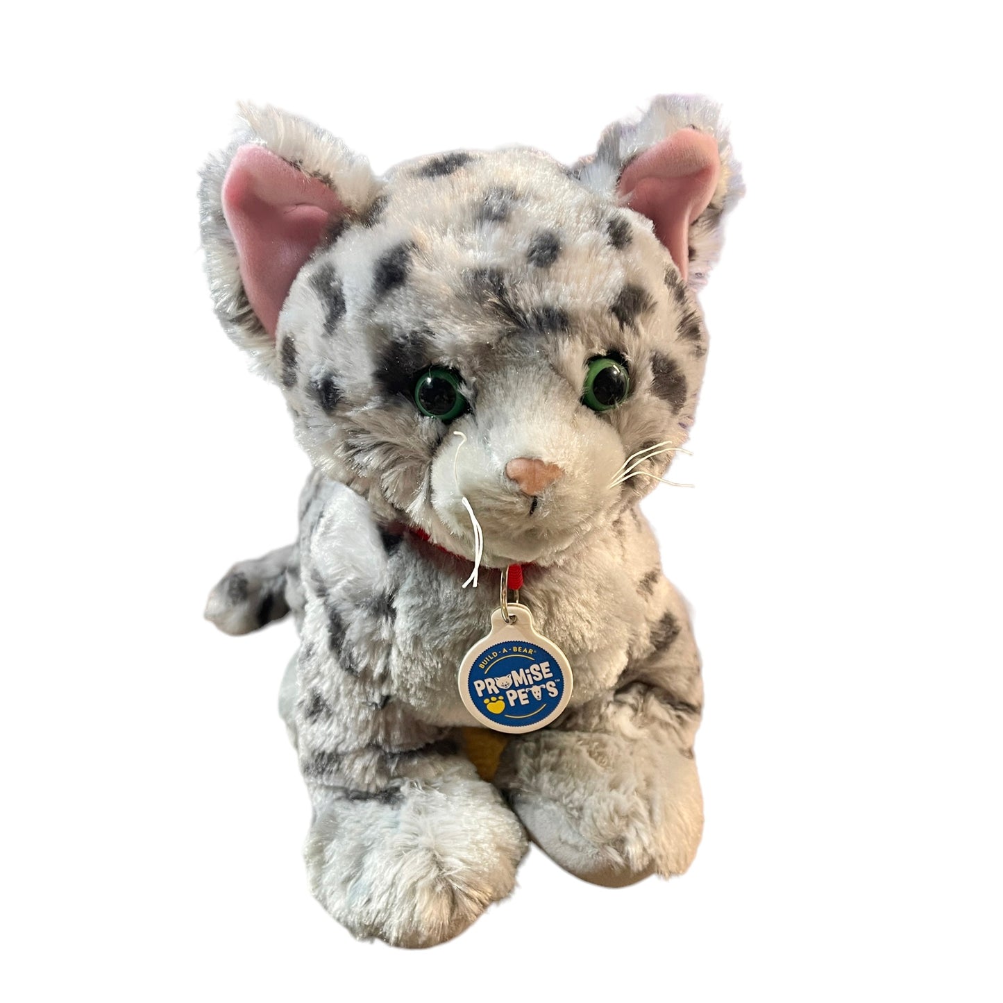 Build A Bear Promise Pets Rescue Grey Spotted Stuffed Cat Kitten, Big Fluffy Paws, Pink Ears