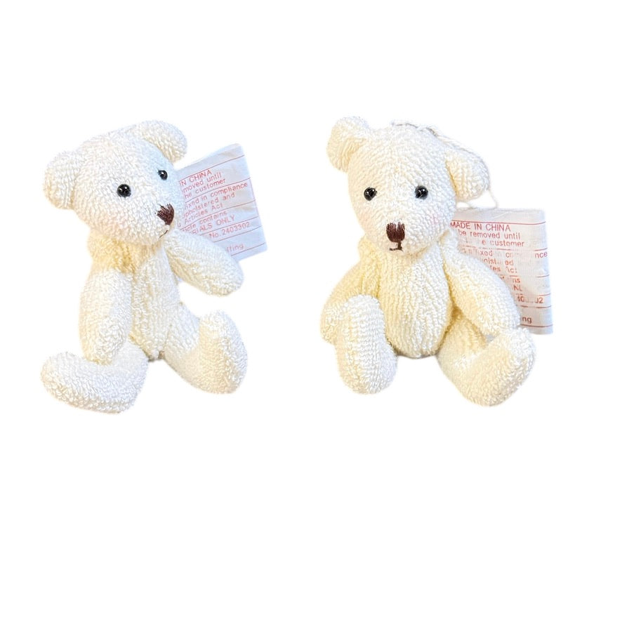 Tiny Jointed Teddy Bears, White Terry Towel with Stitched Nose & Mouth and Black Bead Eyes