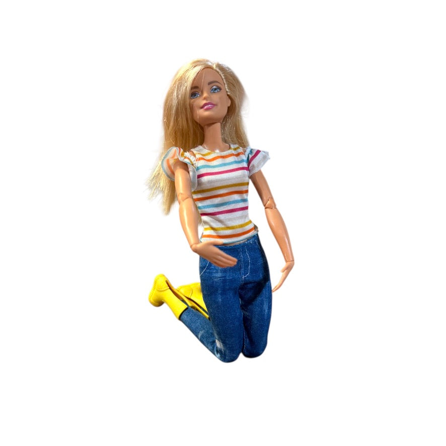 Barbie Fashionista, Made to Move Doll, in Faded Jeans, Striped Tee & Yellow Boots! In EUC