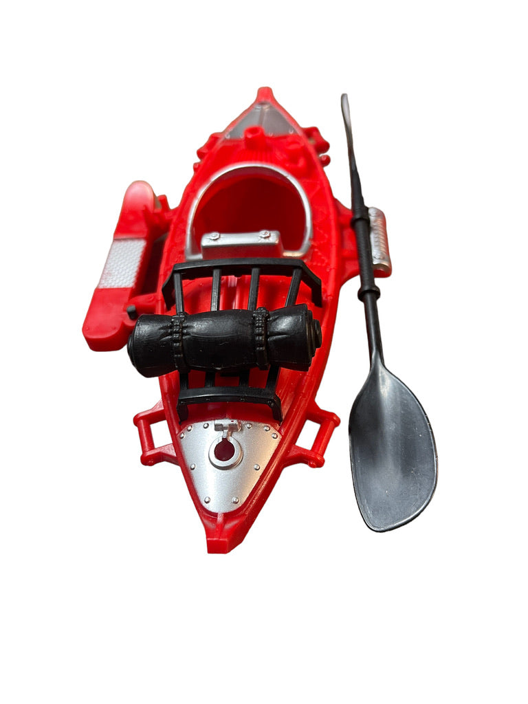 Red Plastic Kayak with Paddle, Black and Silver Accents in GUC