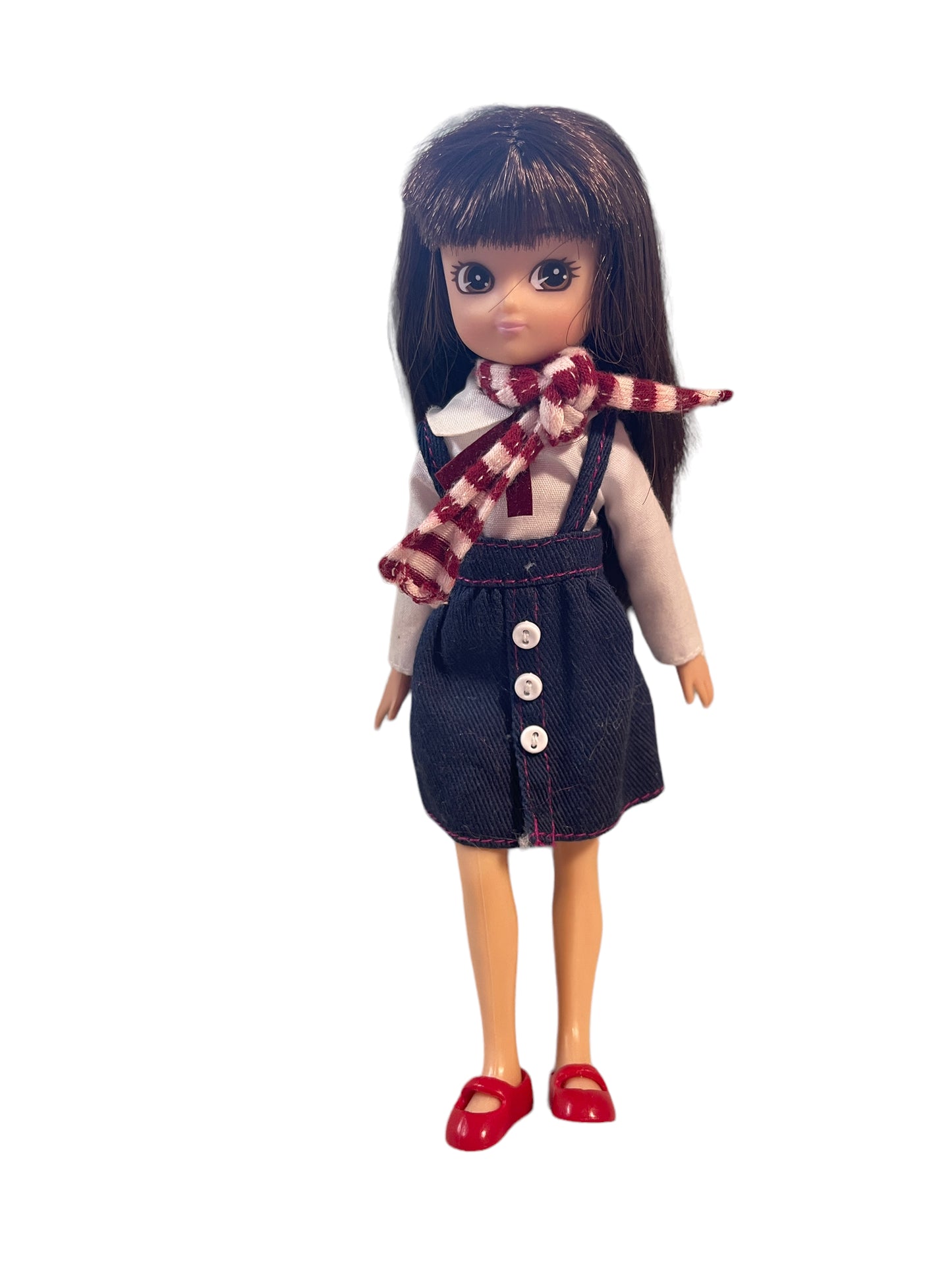 Lottie School Days 7" Brown Eyed Brunette Lottie Doll in School Uniform, Red Shoes & Scarf