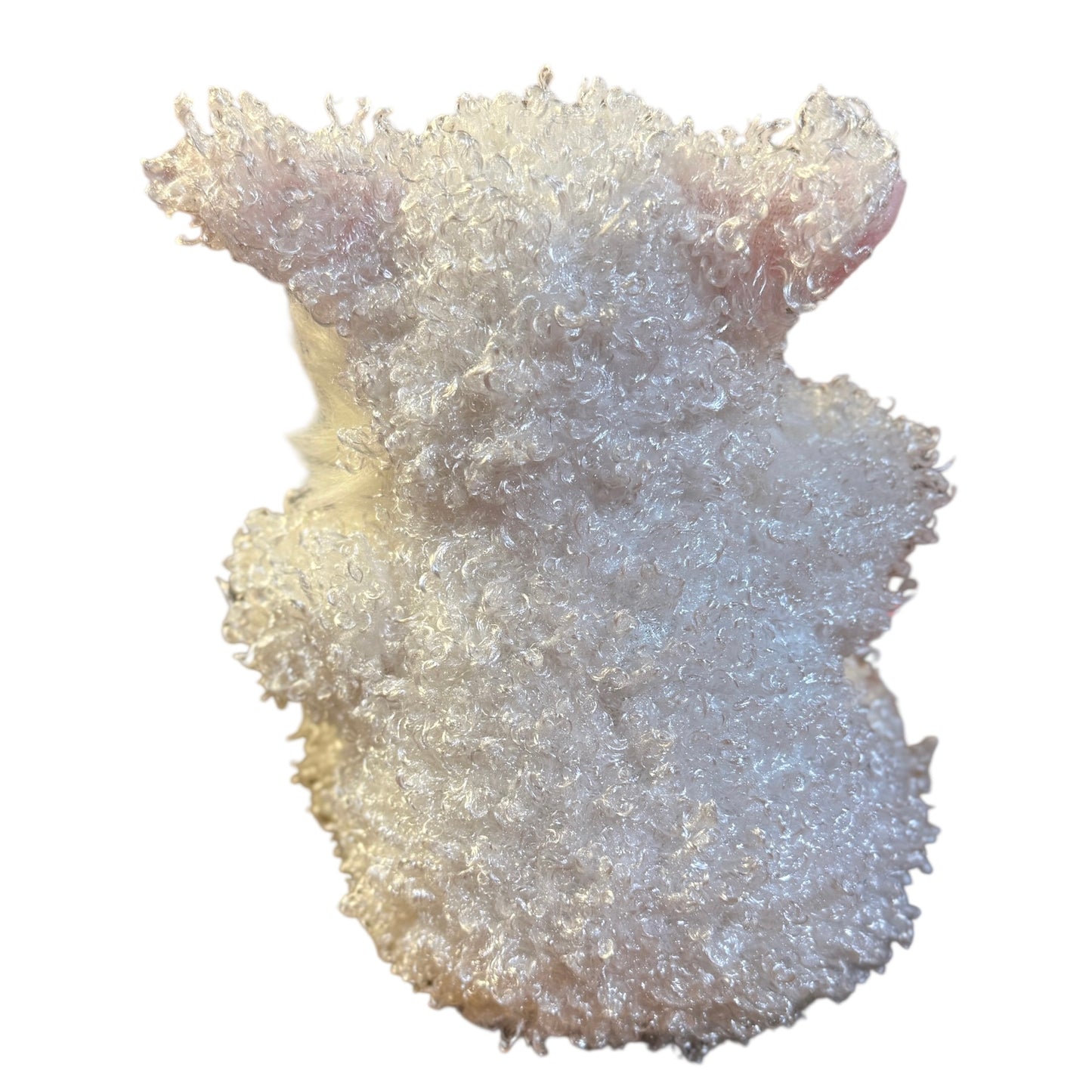 Adorable 8" Seated Bunny Baby Doll, Vinyl Face, Brown Eyes & Curly White Body, Pink Accents