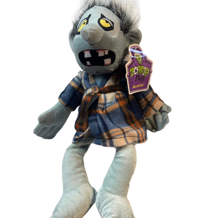 ZOMBIE PARTY Walker Ghoul Plush Doll  by KELLYTOY , Plaid Housecoat UWT