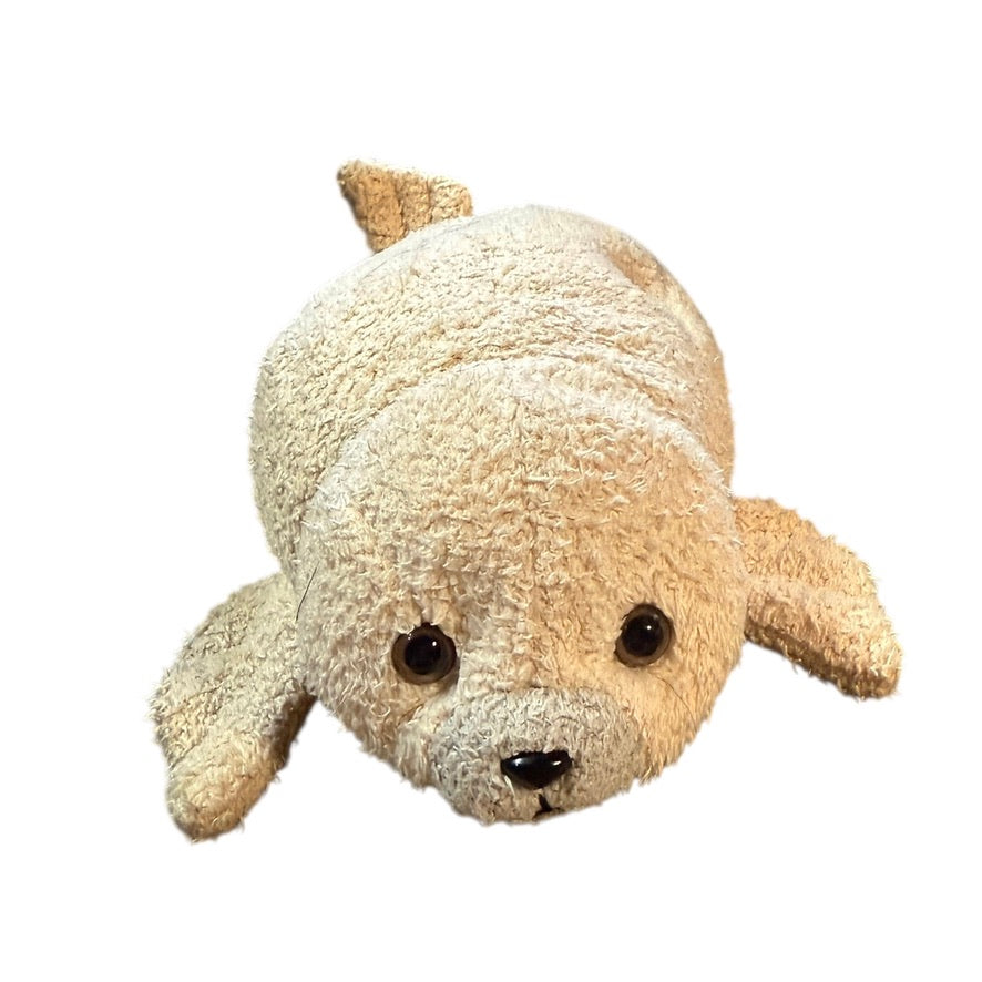 Russ Berrie Luv Pets, SPUD, 6" Cream & Grey Chamois Soft Plush Bean Bag Toy, Rare, Frayed Tag