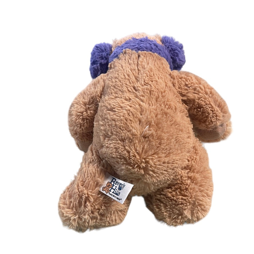 Beverly Hills Teddy Bear Company 11" Fluffy Tan Stuffed Bear with Purple Ear Muffs and Scarf