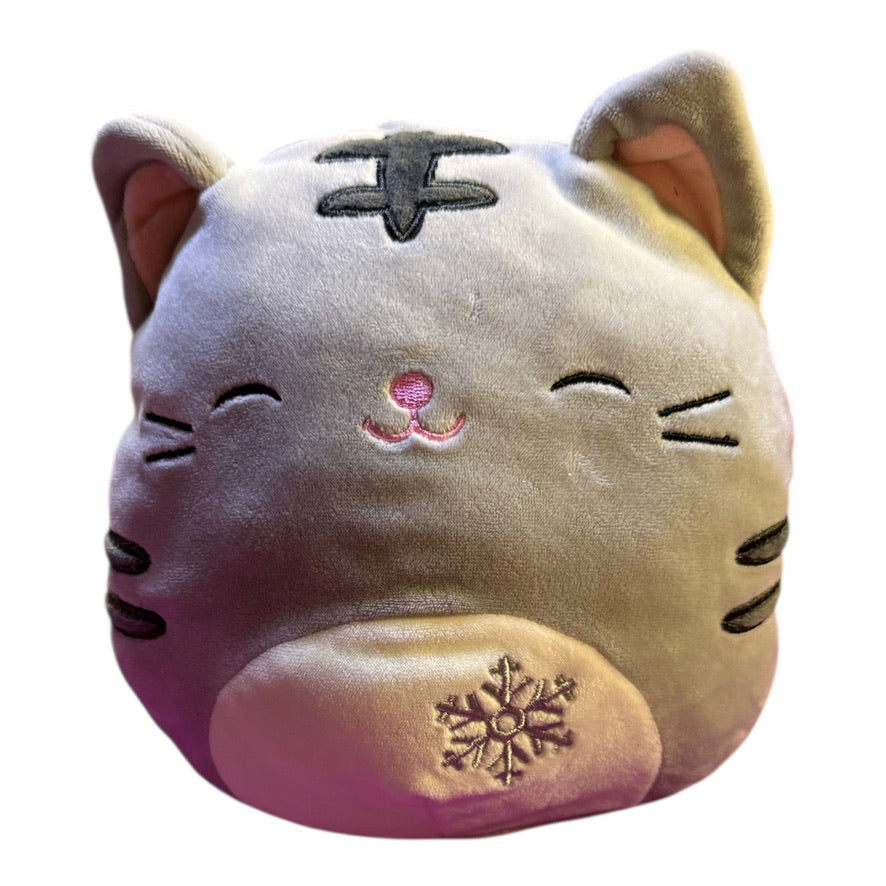 Squishmallow 8" Callie the Tabby Cat Kitty Cat  with a Silver Snowflake and Pink Nose!