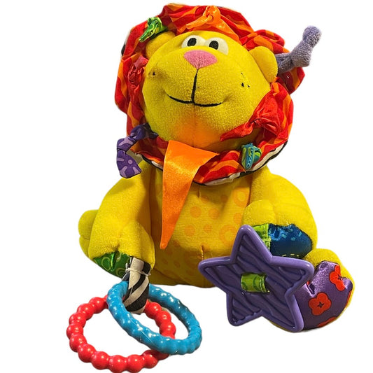 LAMAZE 8" Yellow Lion Baby Crinkle Rattle Developmental Baby Toy with Rings and Teethers