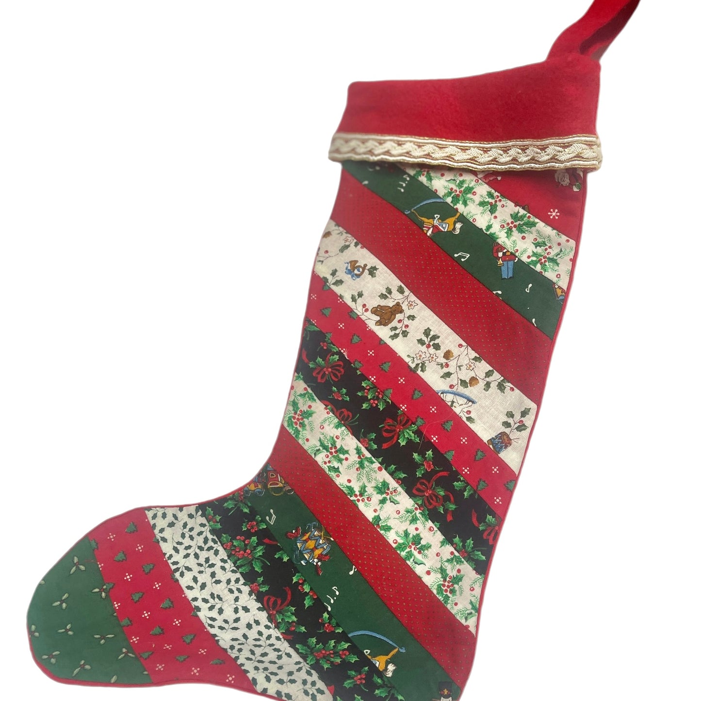 Beautifully Handcrafted Christmas Stocking Sewn from a Variety of Christmas Prints in GUC