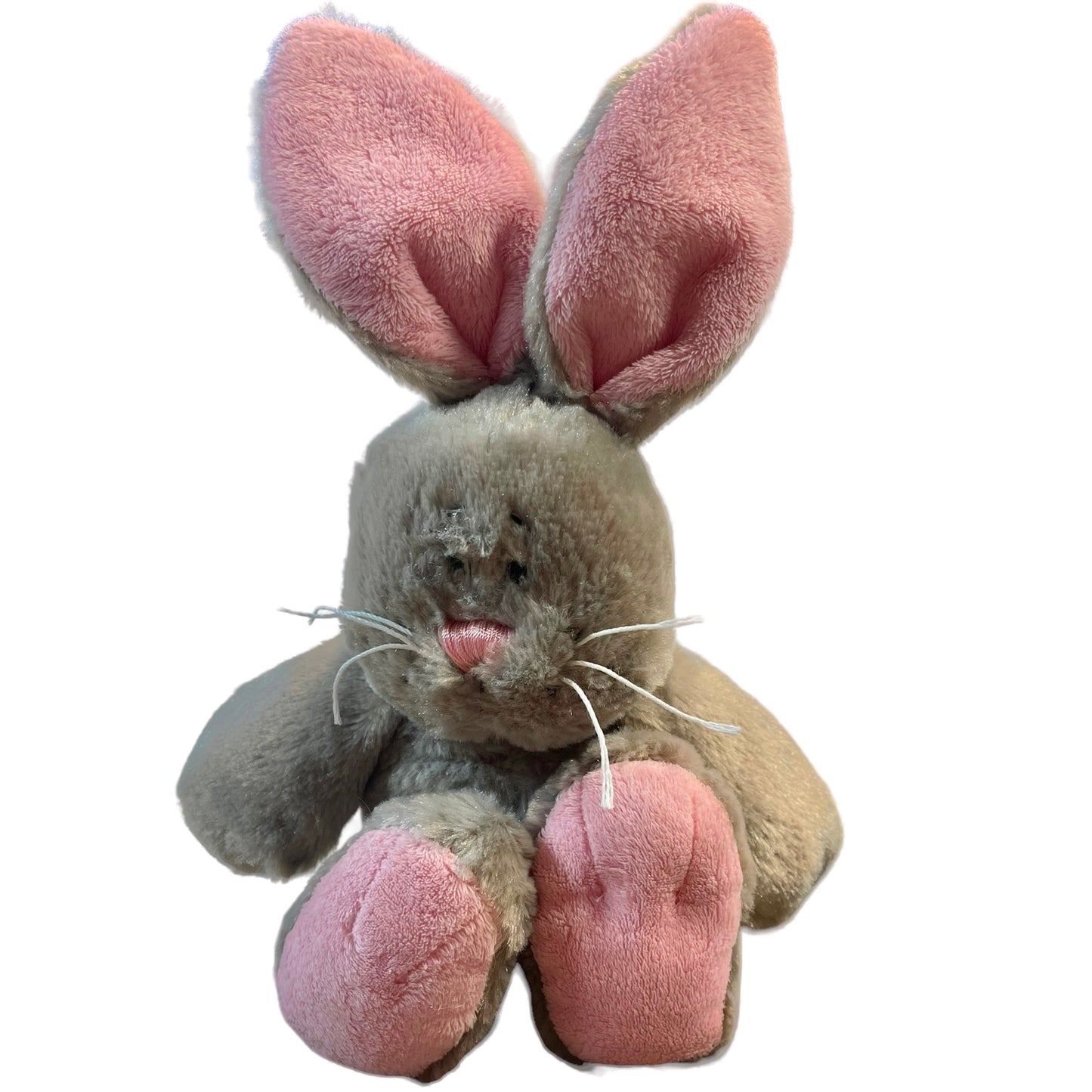 Charming  Grey 13" Bunny With Pink Lined Ears, Feet and a Silky Pink Nose  GUC