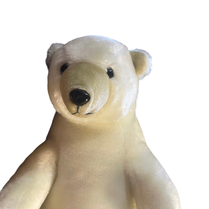 Vintage Polar Bear, Korea, Heron Distribution 13" Seated Realistic White Beige & Black Accents