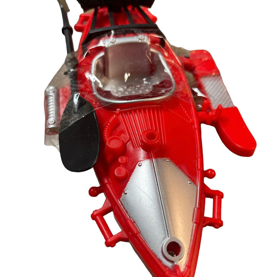 Red Plastic Kayak with Paddle, Black and Silver Accents in GUC