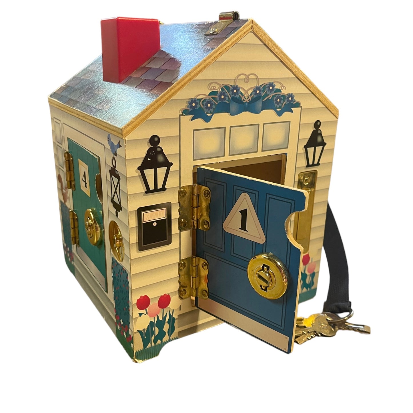 Wooden Doorbell House by Melissa & Doug with 4 Working Locks & Keys, Working Doorbells