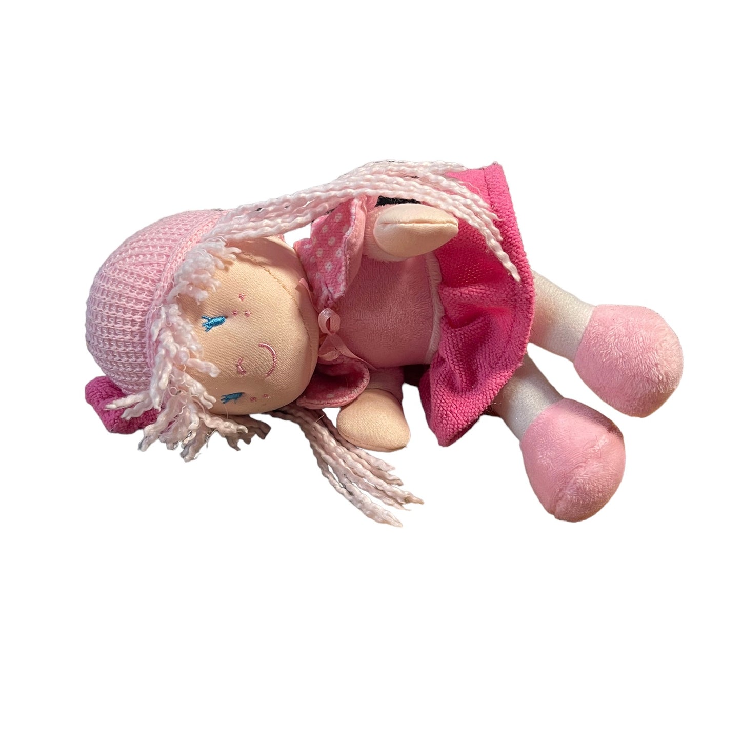 Nulife Pink Soft Bodied 9" Baby Doll with Pink Yarn Hair, Embroidered Face, and Sweet Pink Outfit