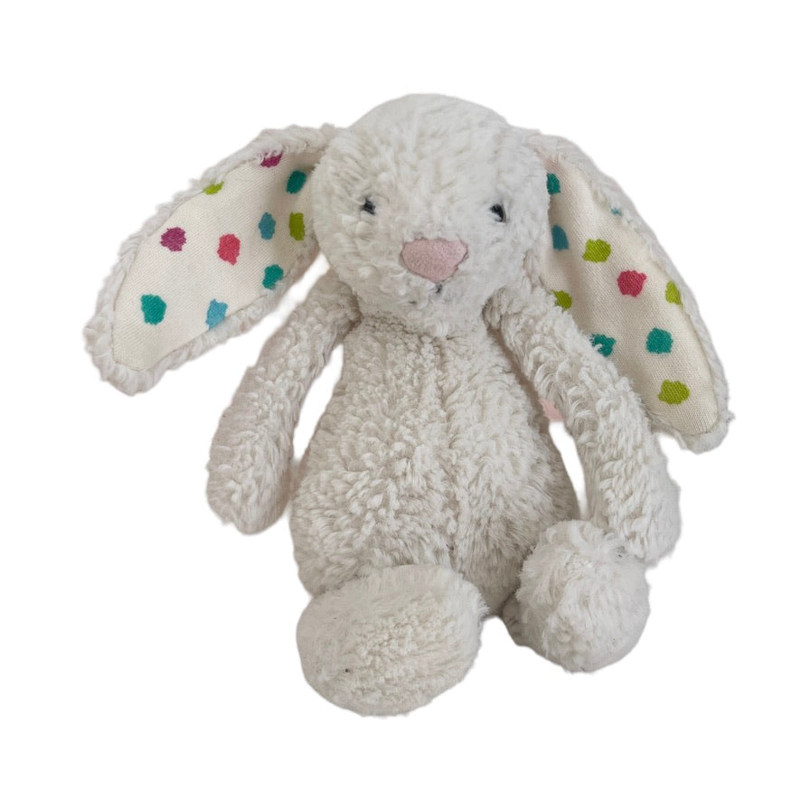 Jellycat Bashful Bunny, White with Polka Dot Ears & Fluffy Tail 7.5" GUC