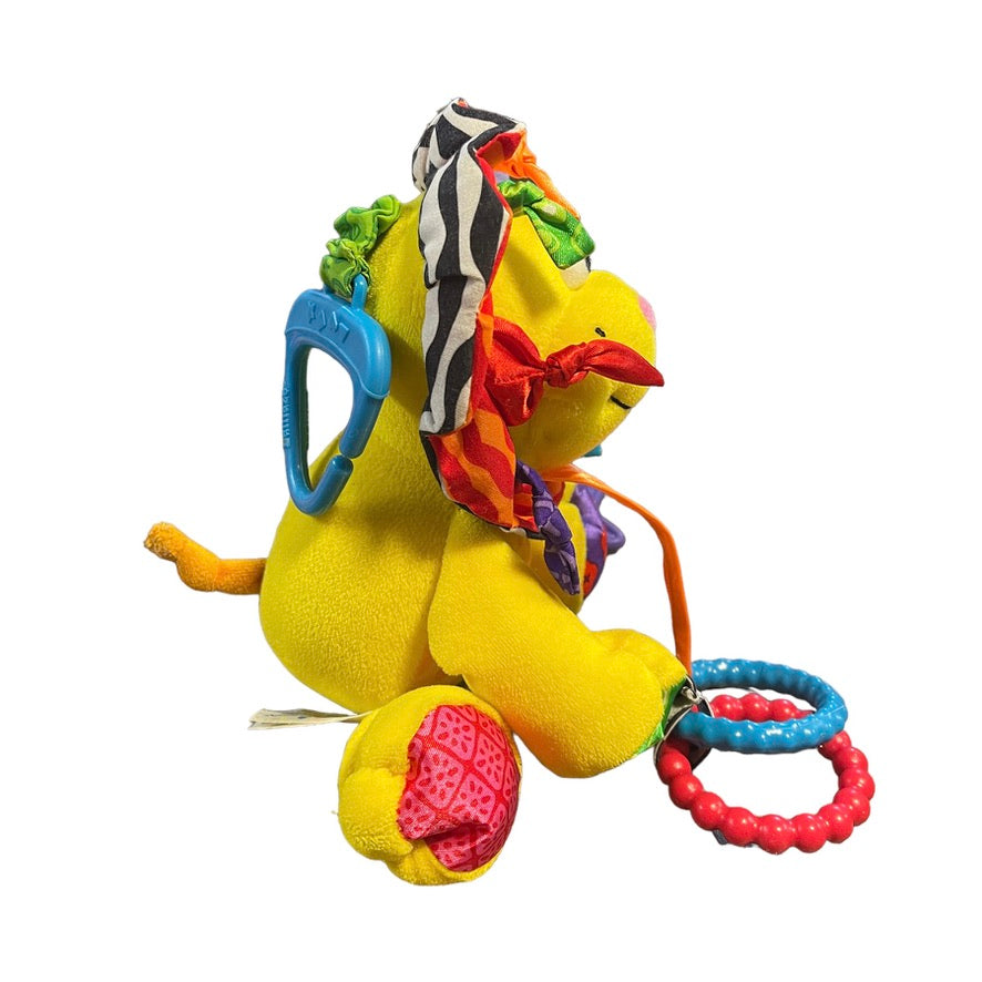 LAMAZE 8" Yellow Lion Baby Crinkle Rattle Developmental Baby Toy with Rings and Teethers