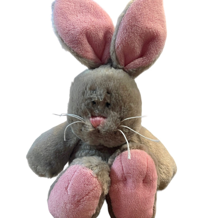 Vintage Grey & Pink Bunny 14" with Long White Whiskers & Oversize Feet, Sweet! GUC