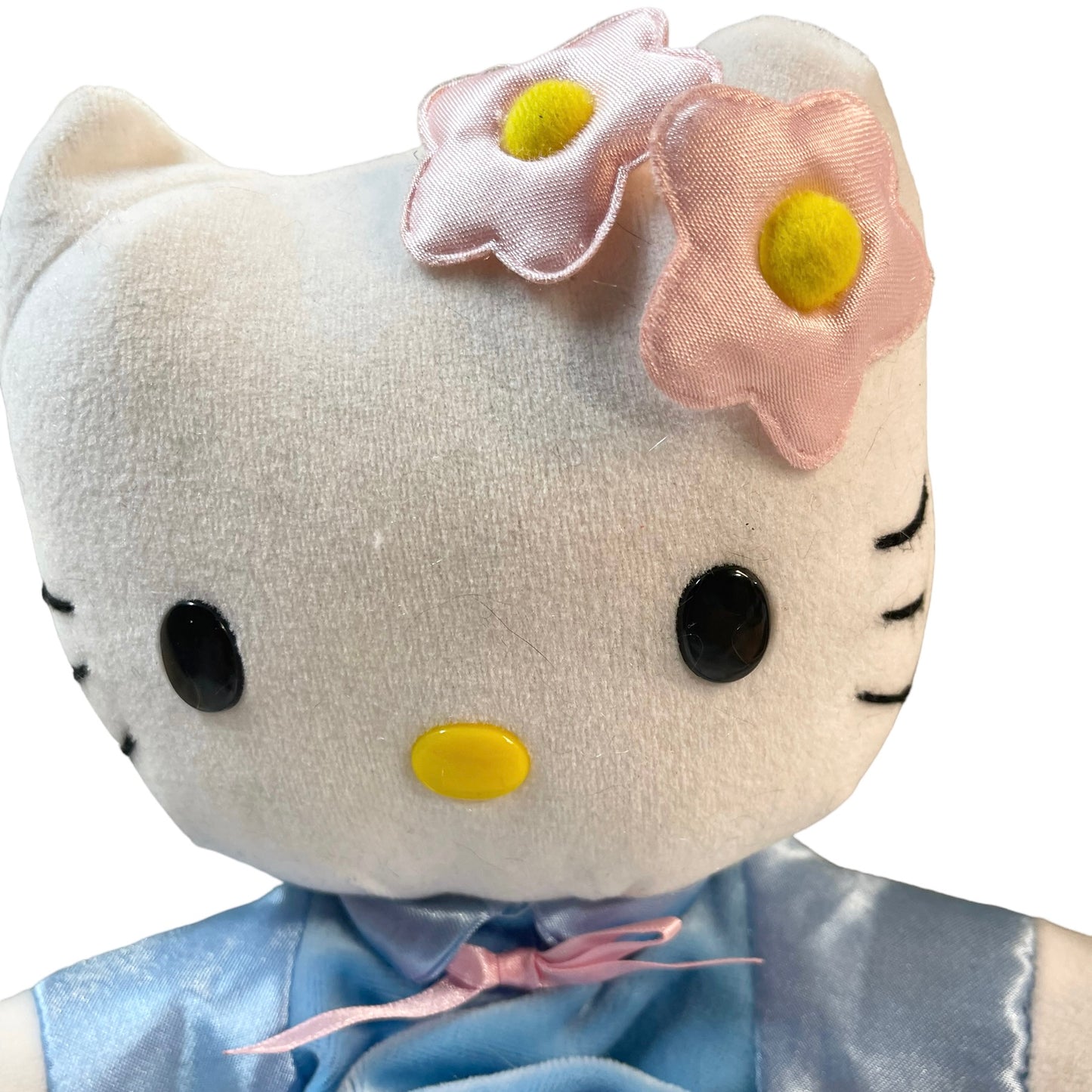 Hello Kitty Sanrio 1999 Plush Puppet Stuffed Toy With Blue Dress & Pink Flowers 11"