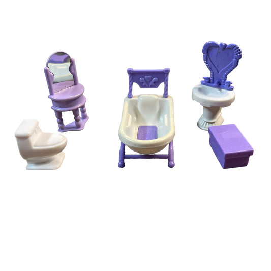 Kameny Vintage Miniature Lavender/Purple & White Bathroom Set -5 Pieces Only