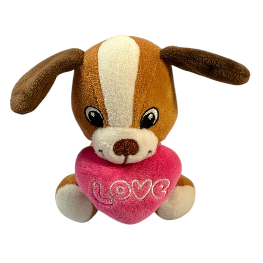 Comic Strip 5.5 " Puppy Dog  Stuffed Animal Toy with Pink Plush Heart, Embroidered Eyes