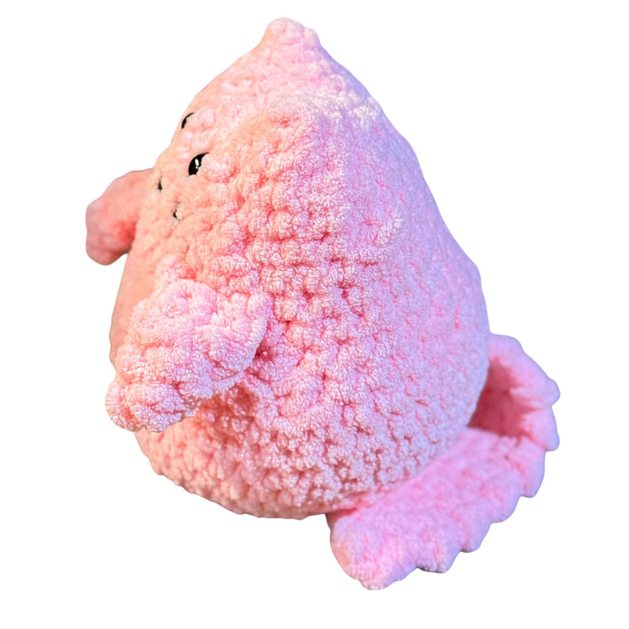 Hand Crocheted Pink Kitten, 6" with Cuddly Body, Long Tail and Stitched Black Nose & Whiskers!