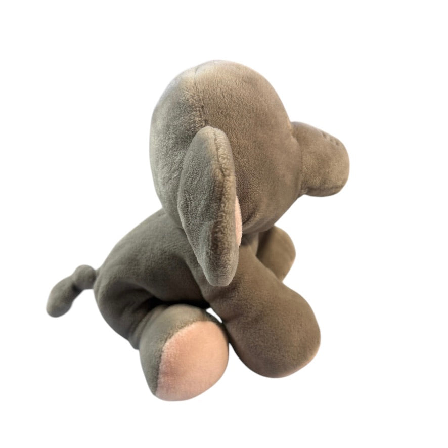 Velvety Grey & Pink KellyToy 8" Stuffed Elephant Plush Lovey Rattle/ Crinkle Toy with Knotted Tail