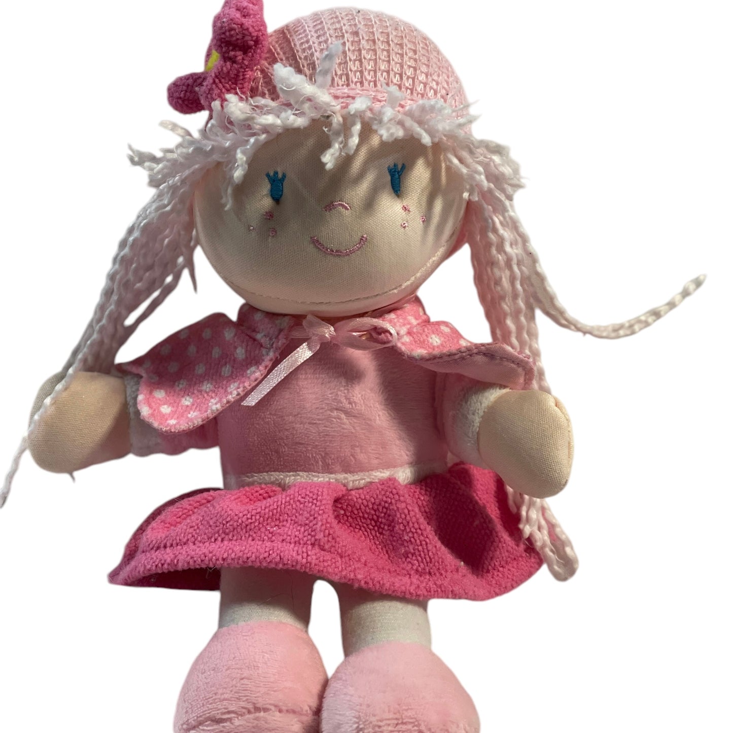 Nulife Pink Soft Bodied 9" Baby Doll with Pink Yarn Hair, Embroidered Face, and Sweet Pink Outfit