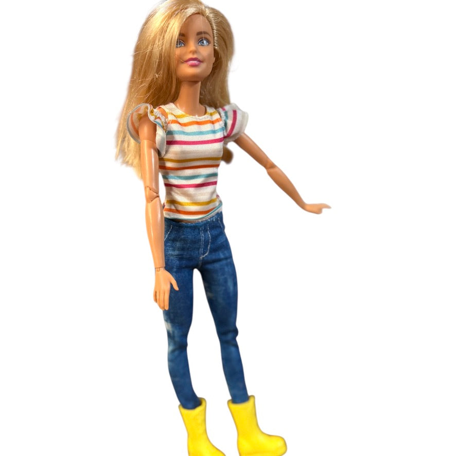 Barbie Fashionista, Made to Move Doll, in Faded Jeans, Striped Tee & Yellow Boots! In EUC