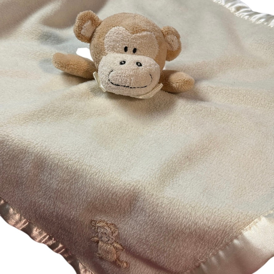 Blankets & Beyond Plush Monkey Security Blanket, Lovey, Satin Edged, Cream & Beige in GUC