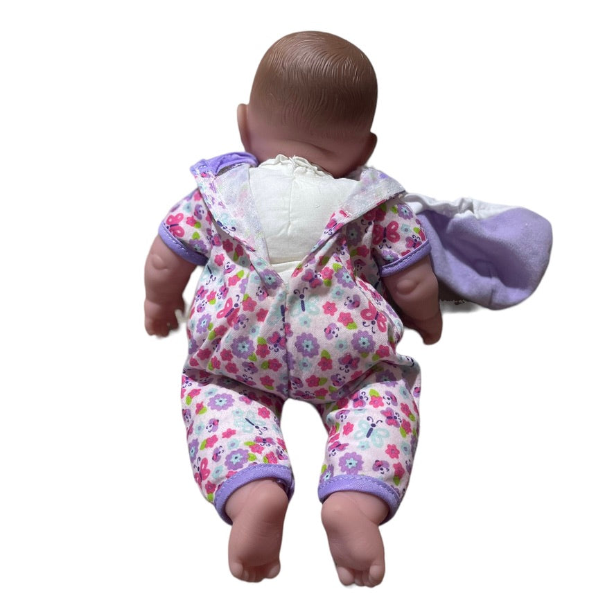 Berenguer 12" Vinyl & Cloth Baby Doll with Shiny Brown Eyes & Cute Floral Onesie