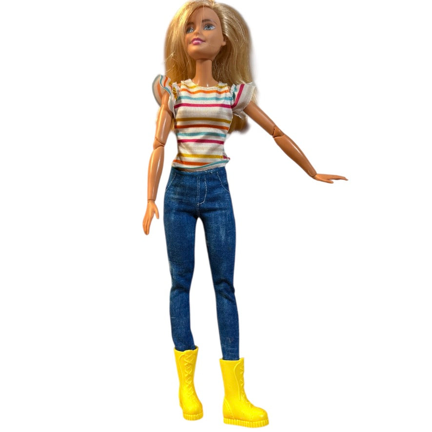 Barbie Fashionista, Made to Move Doll, in Faded Jeans, Striped Tee & Yellow Boots! In EUC
