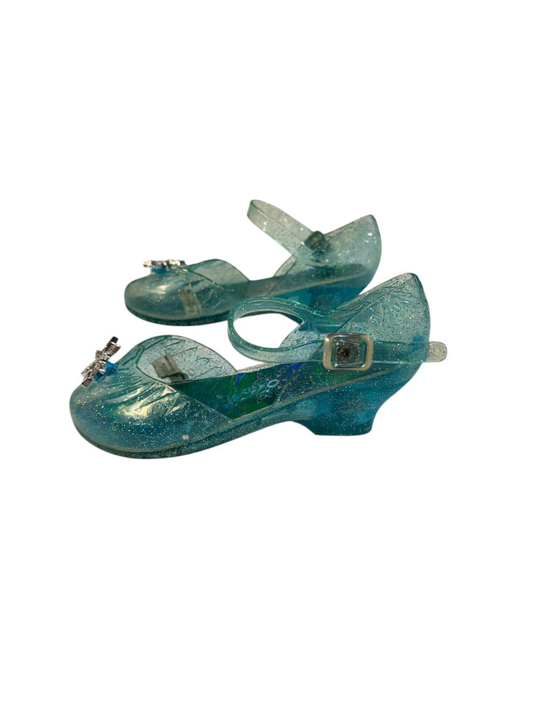Disney Frozen Elsa Shoes, Sparkly Aqua, Light Up Heels & Snap Buckle with Silver Snowflake