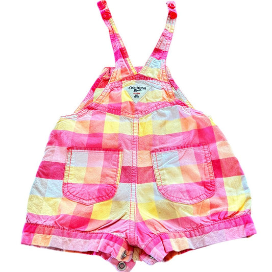 Vintage Oshkosh Girl Pink & Yellow Romper with Retro Crest and Pretty Pink Buttons, Adorable!