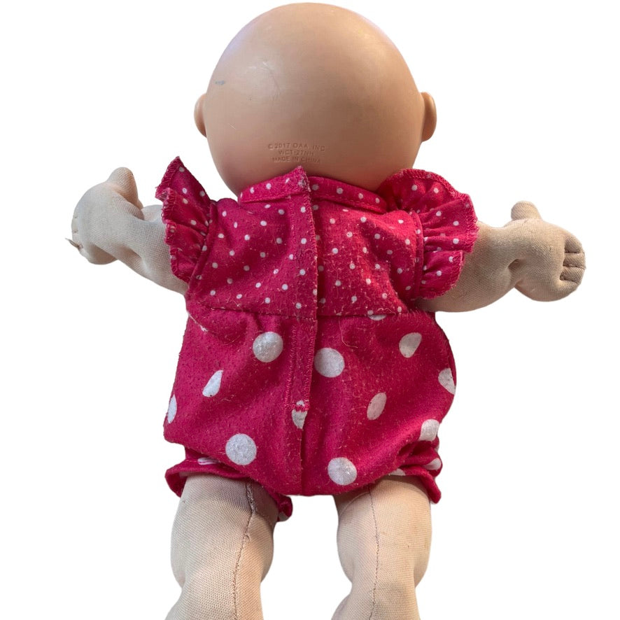 Cabbage Patch 12" Bald Baby Doll, 2017, Red Signature, Blue Eyes, Romper