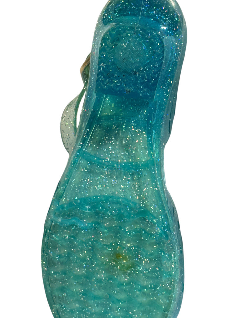 Disney Frozen Elsa Shoes, Sparkly Aqua, Light Up Heels & Snap Buckle with Silver Snowflake