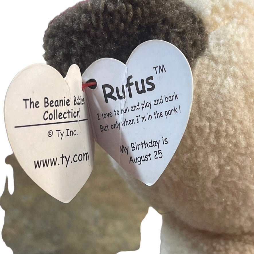 Ty 6" 'Rufus', Original Beanie Boo Stuffed Animal Pug Dog Plush GUC with Tag