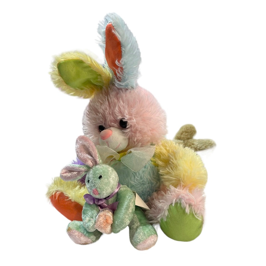 Pastel Colour Block 9" Shaggy Easter Bunny & 5" Green Dandee MTY International Bunny Plush